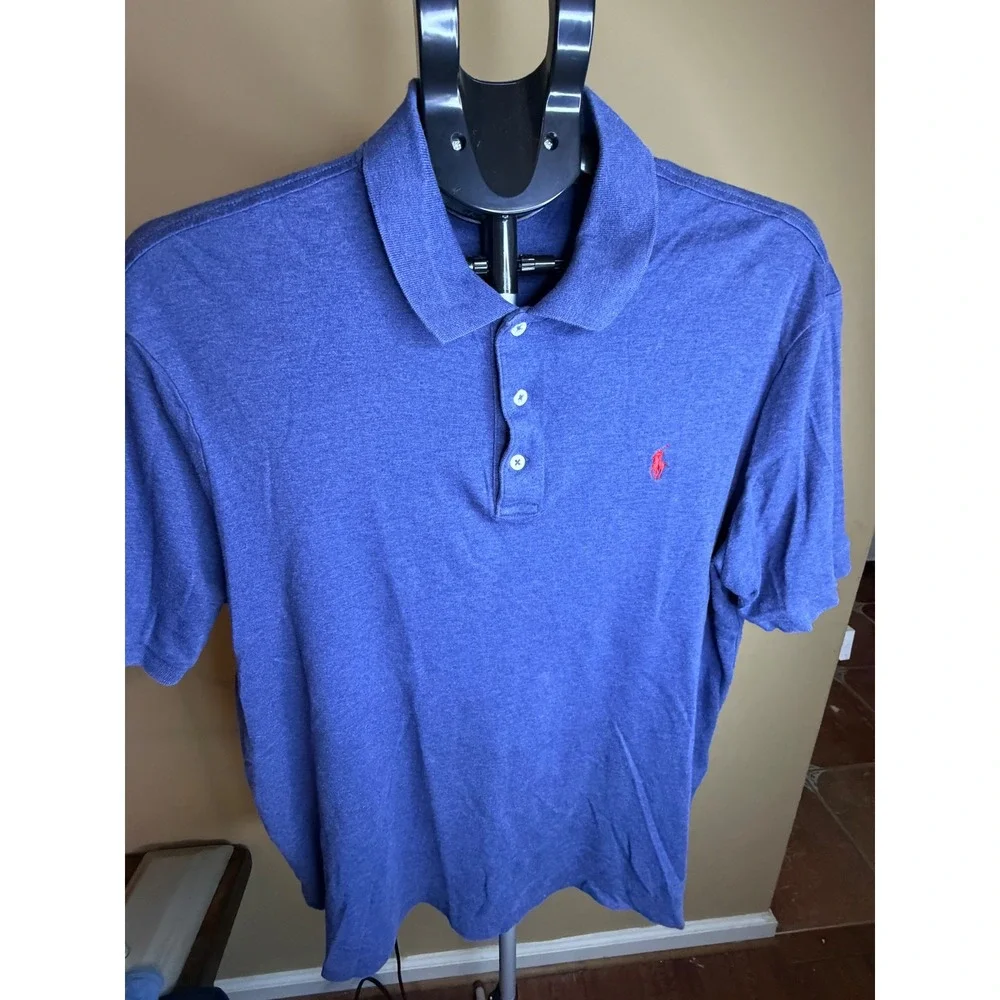 Polo Ralph Lauren Mens Large Blue Heathered Short Sleeve Pony Logo Polo Shirt